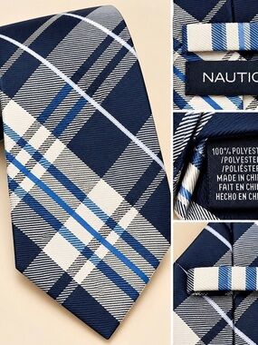 Nautica Plaid Tie in Blue & White Like New